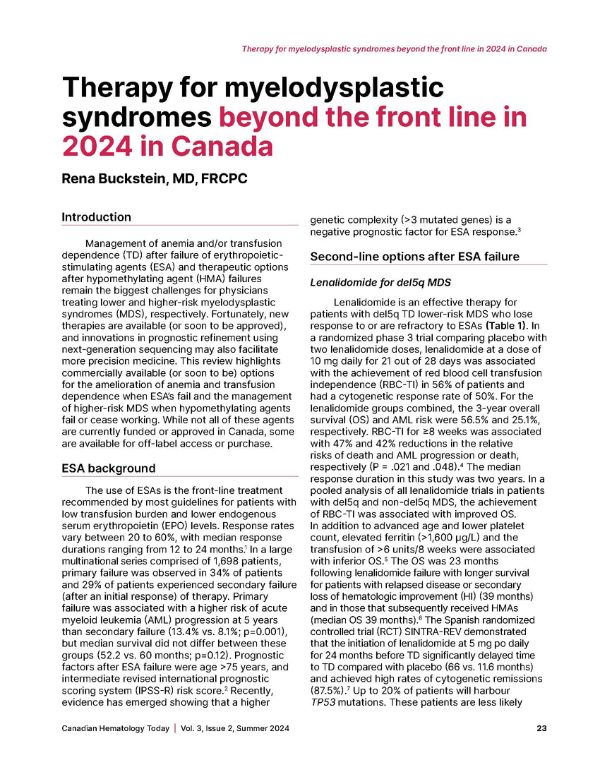 Therapy for Myelodysplastic Syndromes Beyond the Front Line in 2024 in ...
